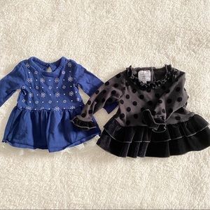 Bundle 0-6m baby girl glittery tops in blue black